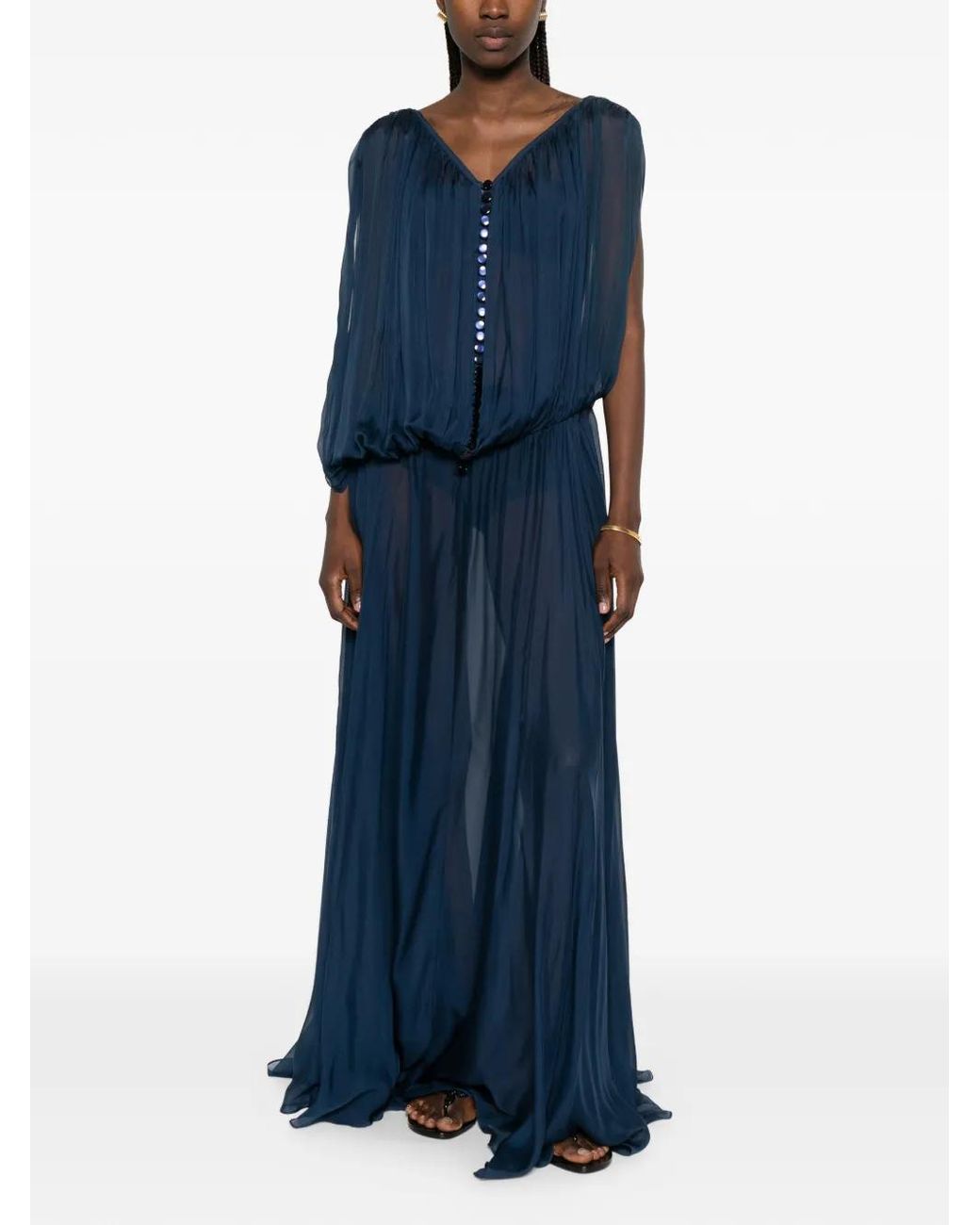 Dunesi Blue Sheer Button-Front Dress
