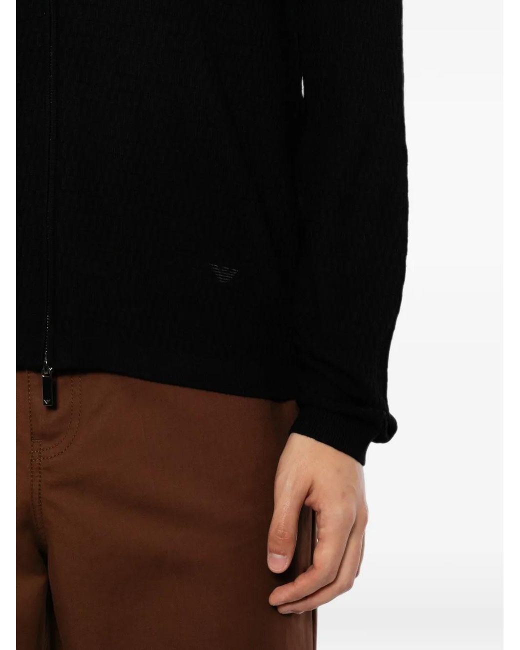 Emporio Armani Black Virgin Wool Cardigan With A Regular Fit And Stitch for men