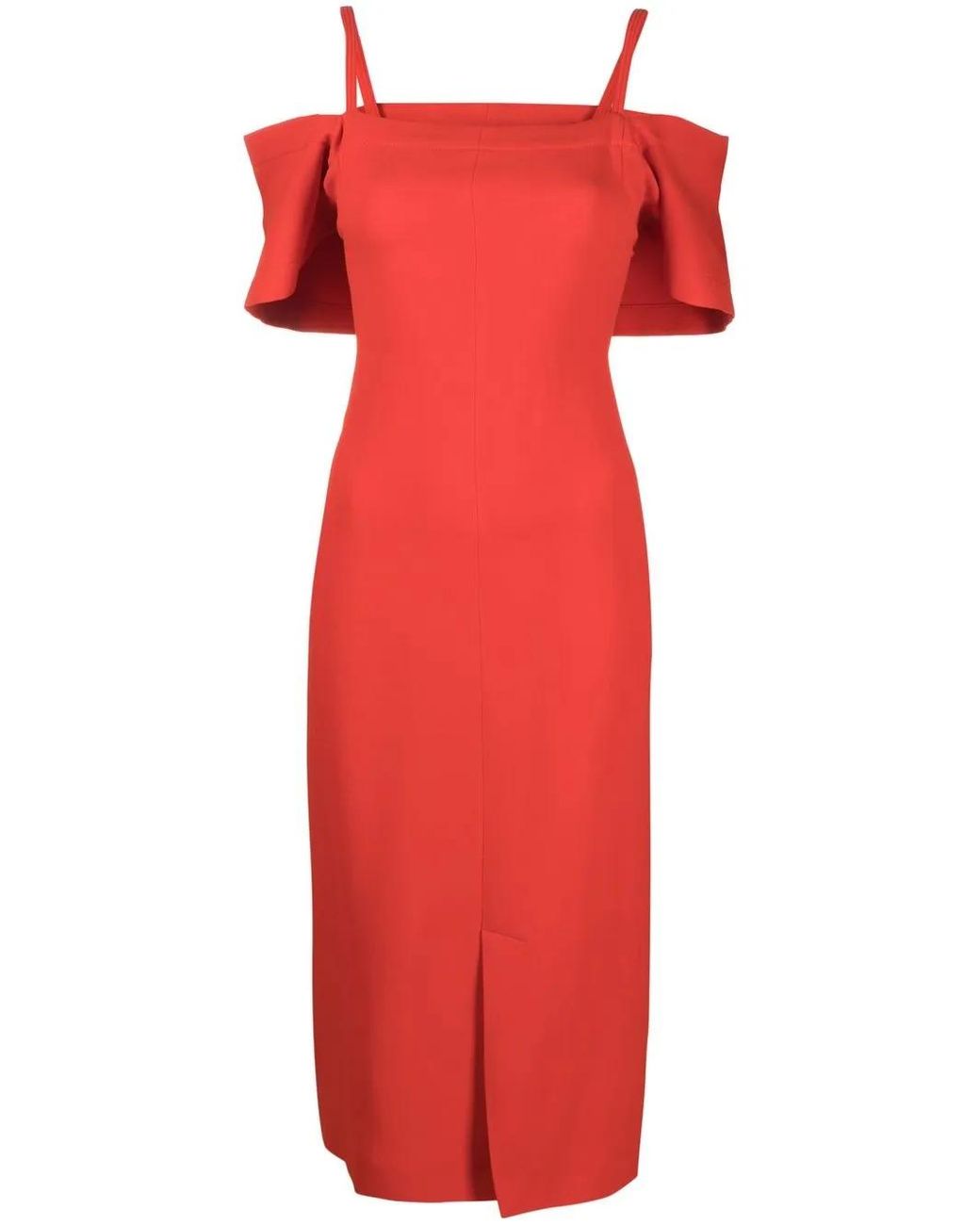 Victoria Beckham Red Off-Shoulder Midi Dress