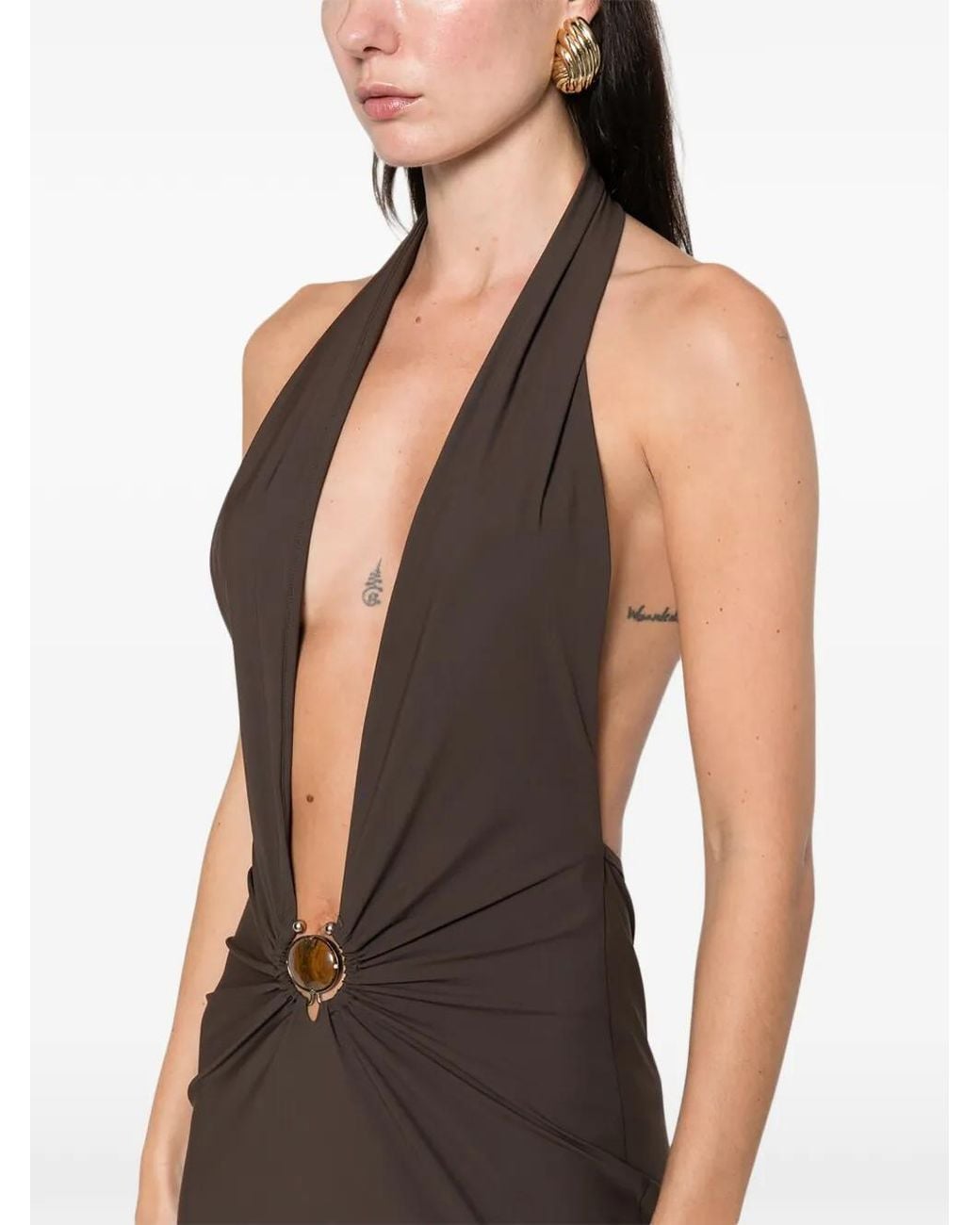 Christopher Esber White Ruched Halterneck Midi Dress