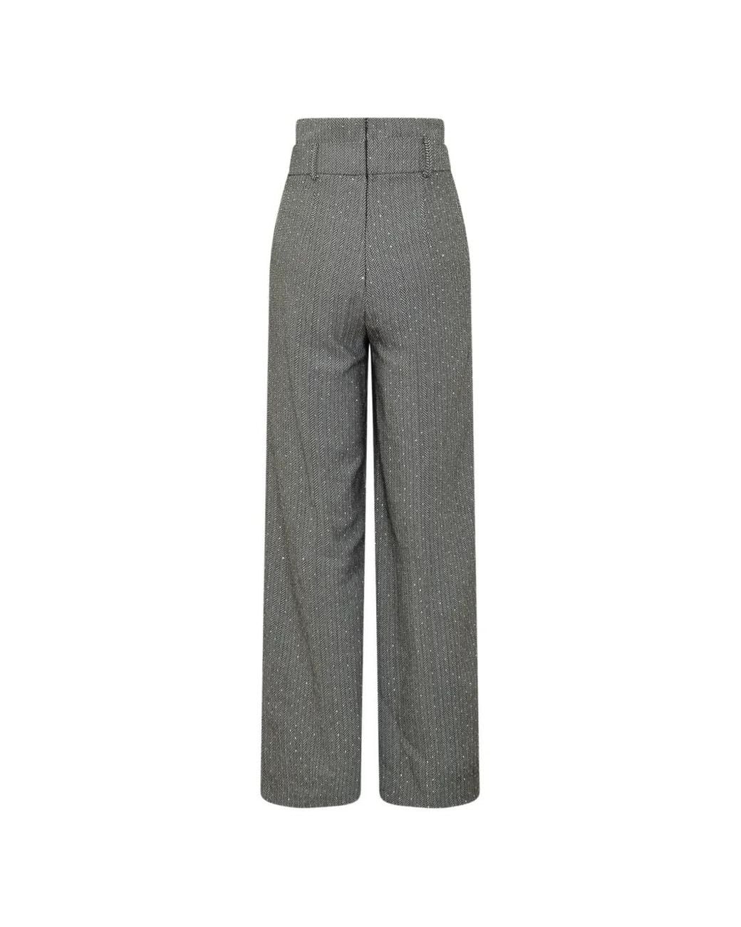 Lace Trimming Pattern ACTUALEE Herringbone-Pattern Lace-Trim Trousers in Gray | Lyst