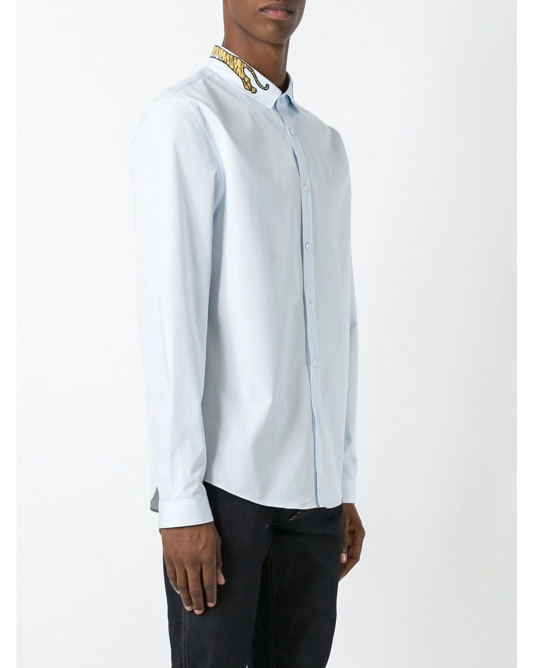 Gucci Tiger Embroidered Collar Shirt in Blue for Men | Lyst Australia