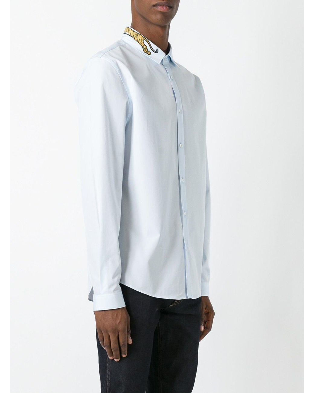 Camisa con bordado de tigre en el cuello Gucci de hombre de color Azul |  Lyst