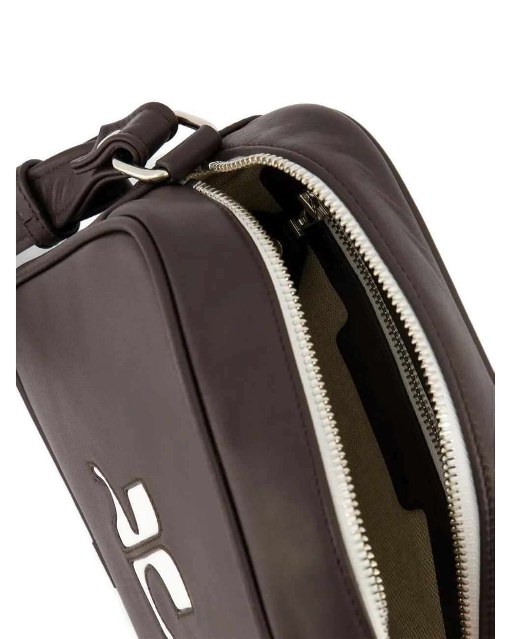Courreges Black Reedition Leather Messenger Bag for men
