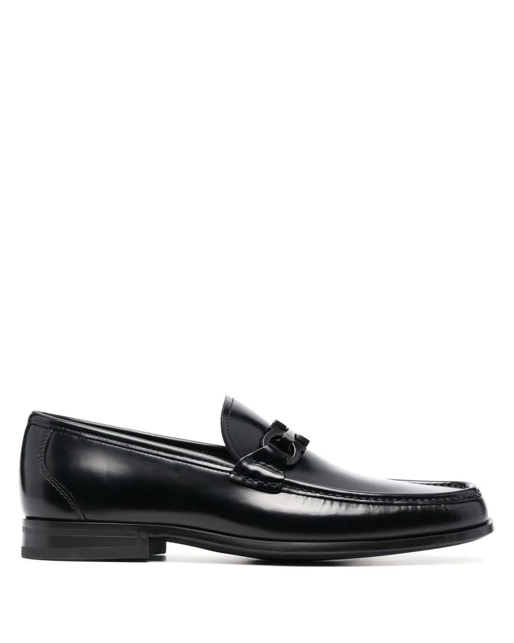 Ferragamo Black Gancini Leather Loafers for men