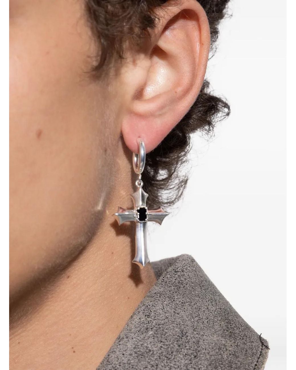 M I S B H V White Cross-Pendant Hoop Earrings