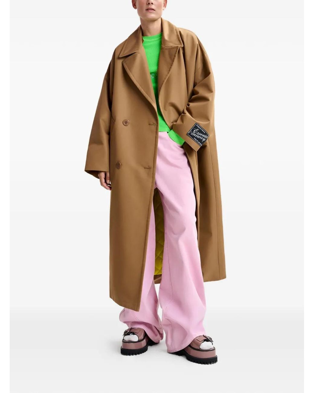 Essentiel Antwerp Natural Logo-Patch Double-Breasted Coat