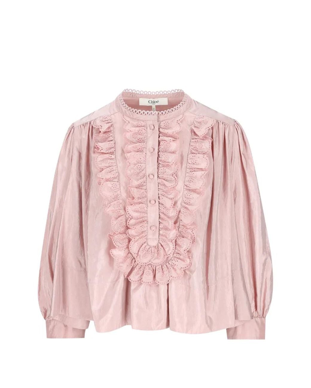Chloé Pink Ruffled Embroidered-Detail Top