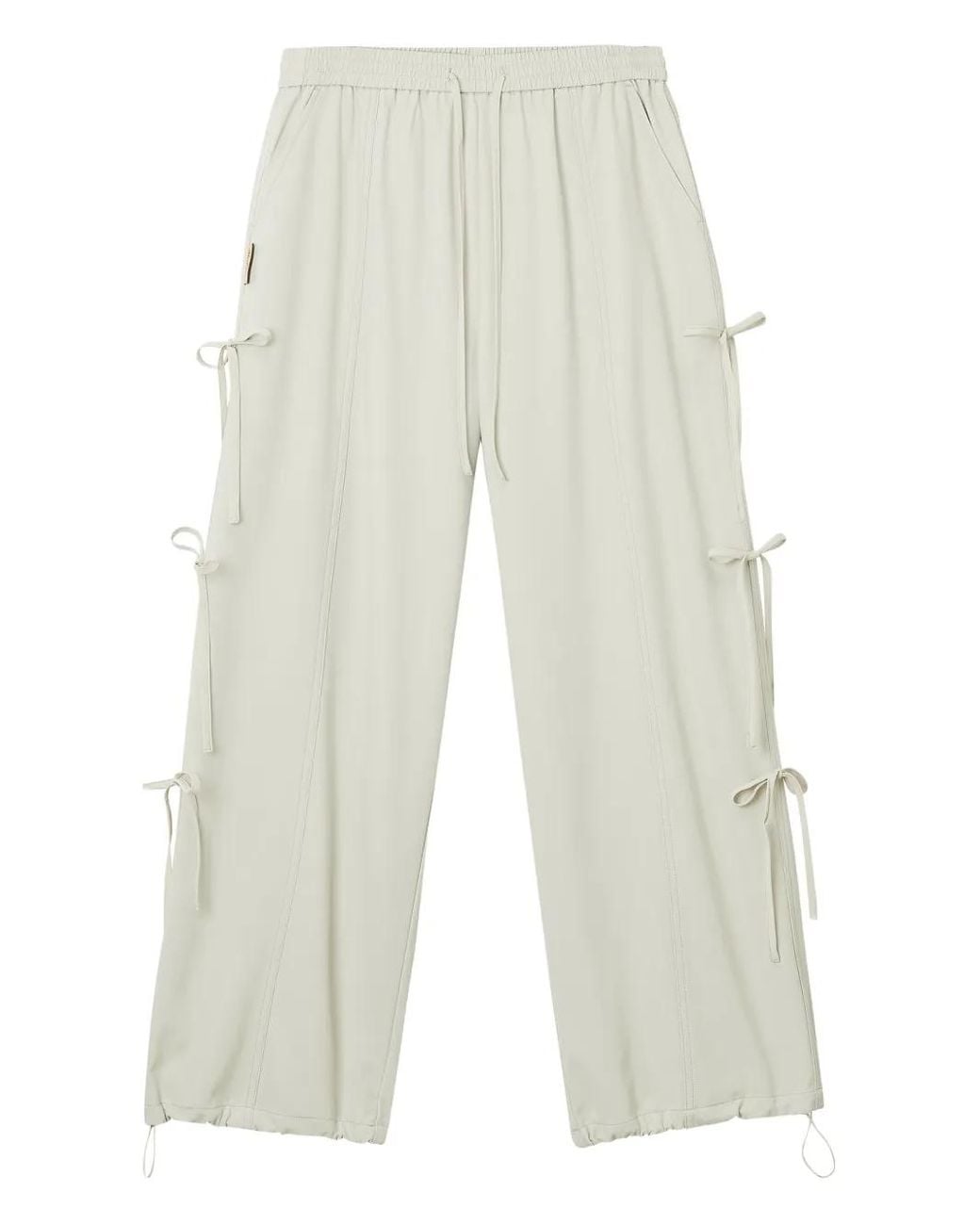 Mini Cream White Tie-Detail Trousers