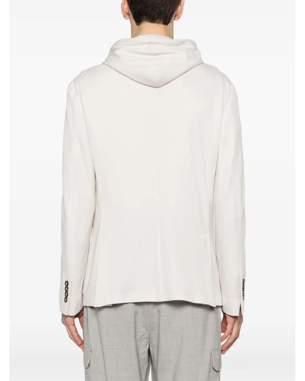 Eleventy White Hooded Single-Breasted Jacket for men