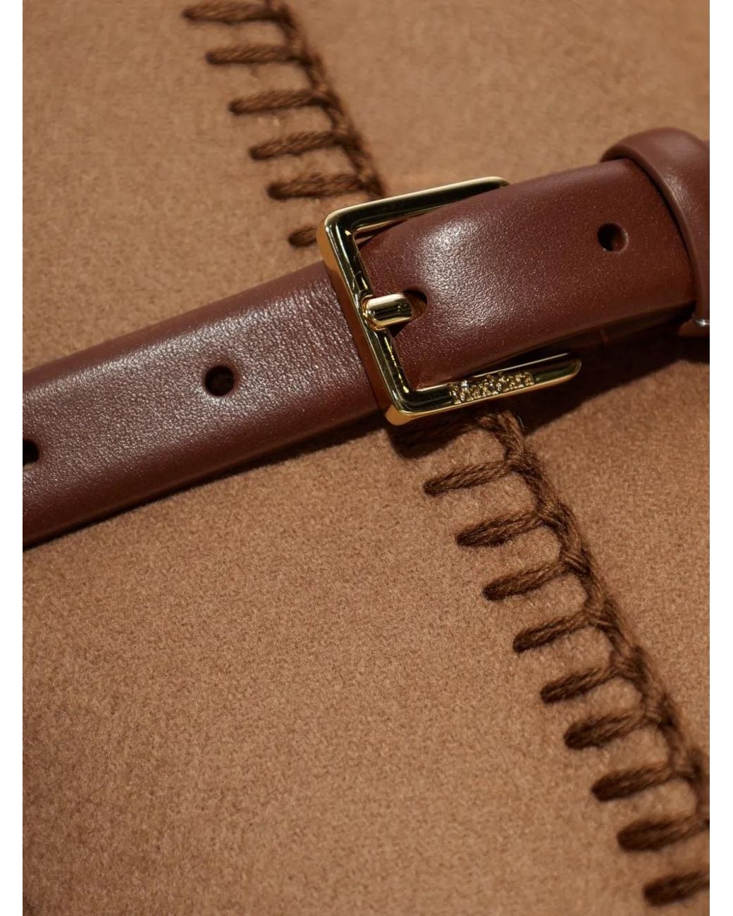Max Mara Brown Belted Blanket-Stitch Wrap