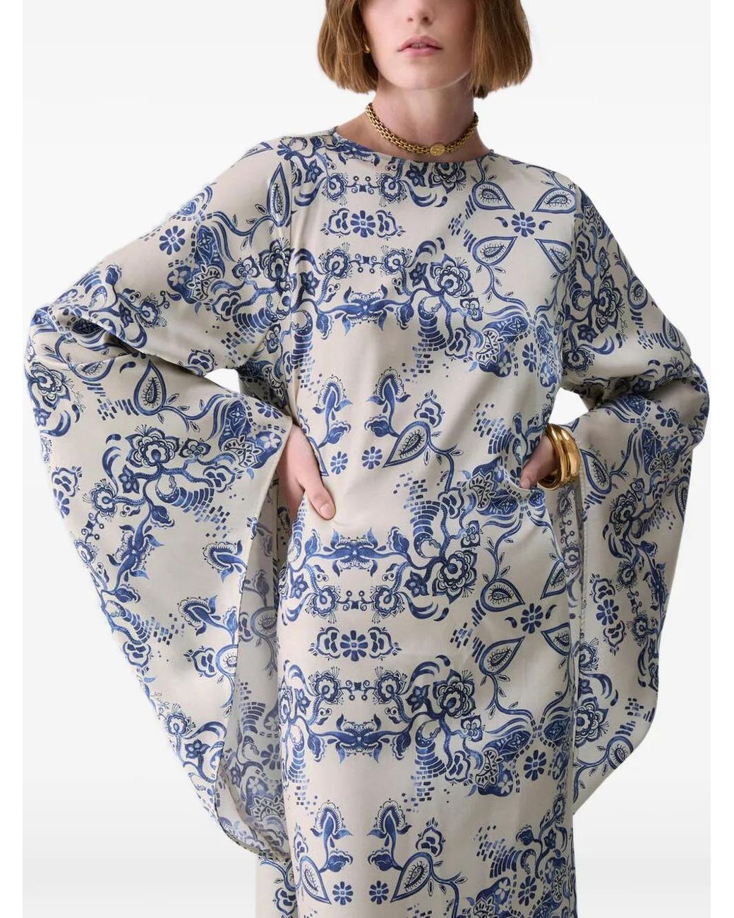 Liu Jo White Scarf-Print Kimono-Sleeve Maxi Dress