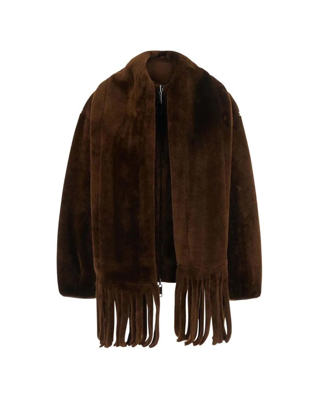 Urbancode Brown Fringe-Detail Reversible Coat