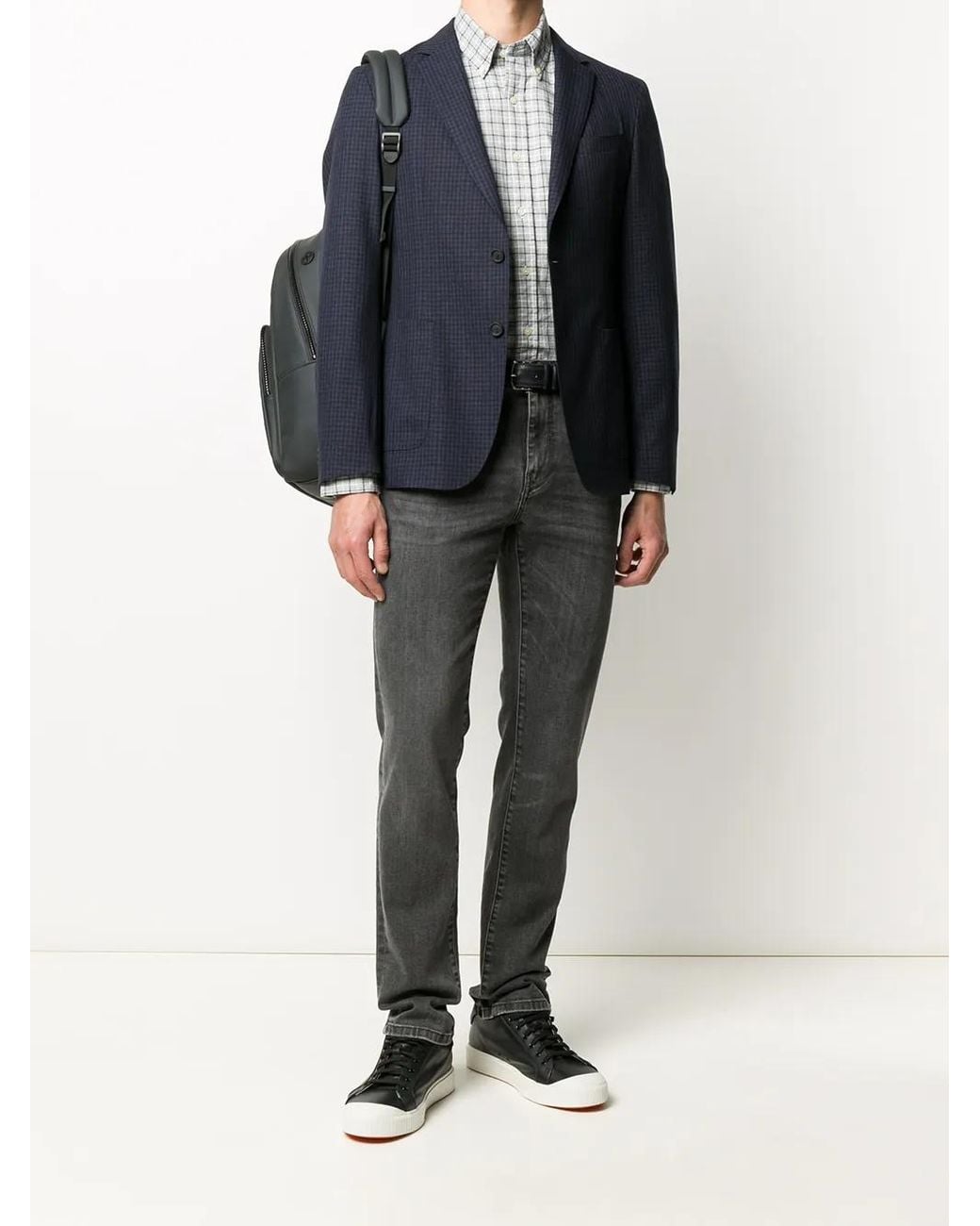 Boss Blue Checked Single-Breasted Blazer for men
