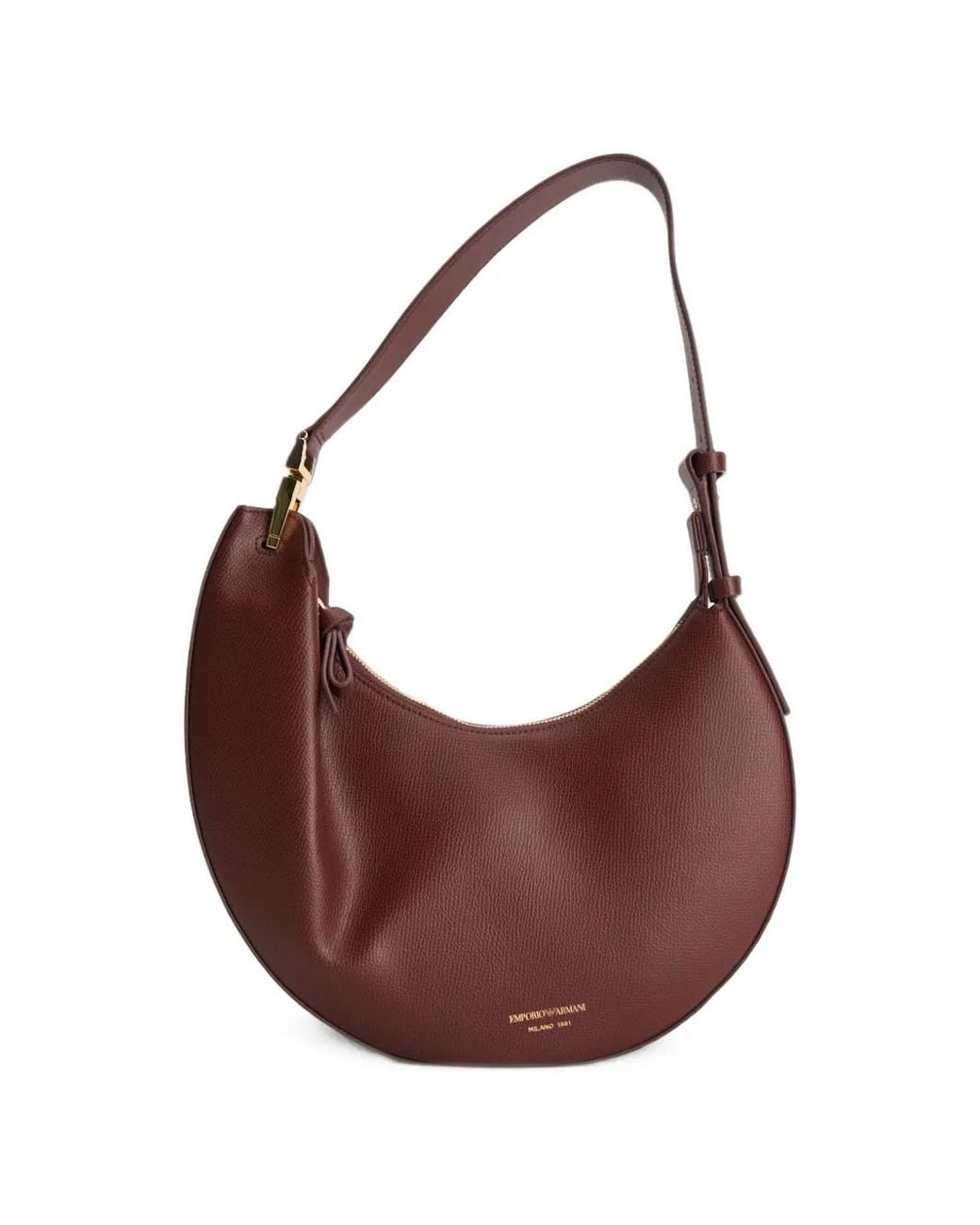 Emporio Armani Brown 1981 Pebbled-Texture Crescent Shoulder Bag