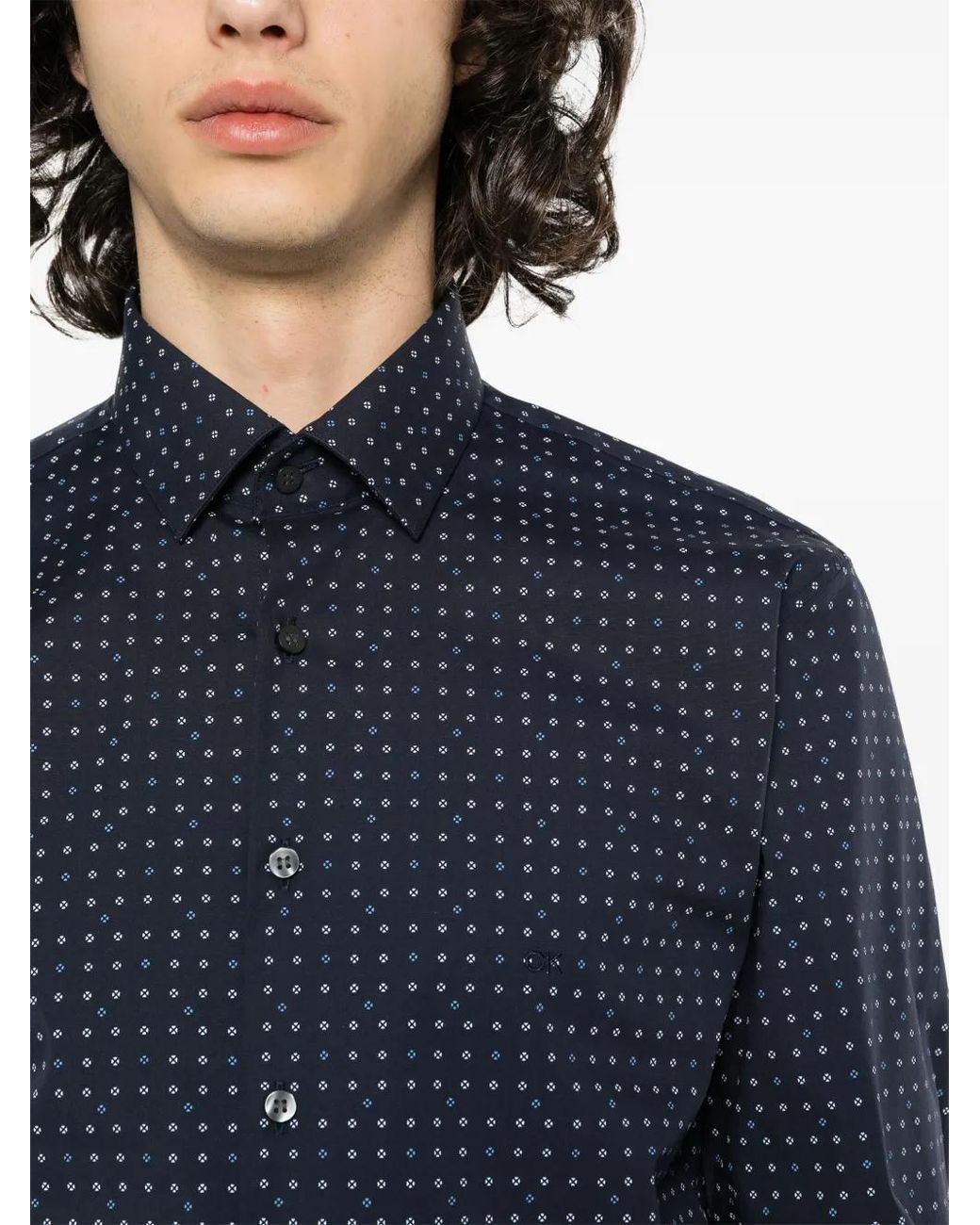 Calvin Klein Blue Geometric-Print Cotton Shirt for men