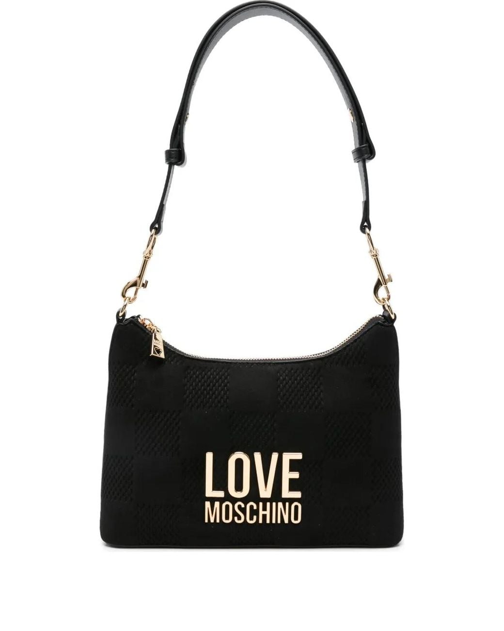 Love Moschino Black Logo-Plaque Checkered Shoulder Bag