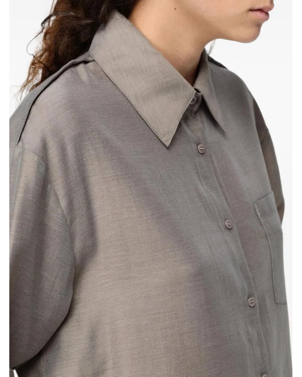ELEH Gray Epaulette-Detail Long-Sleeve Shirt