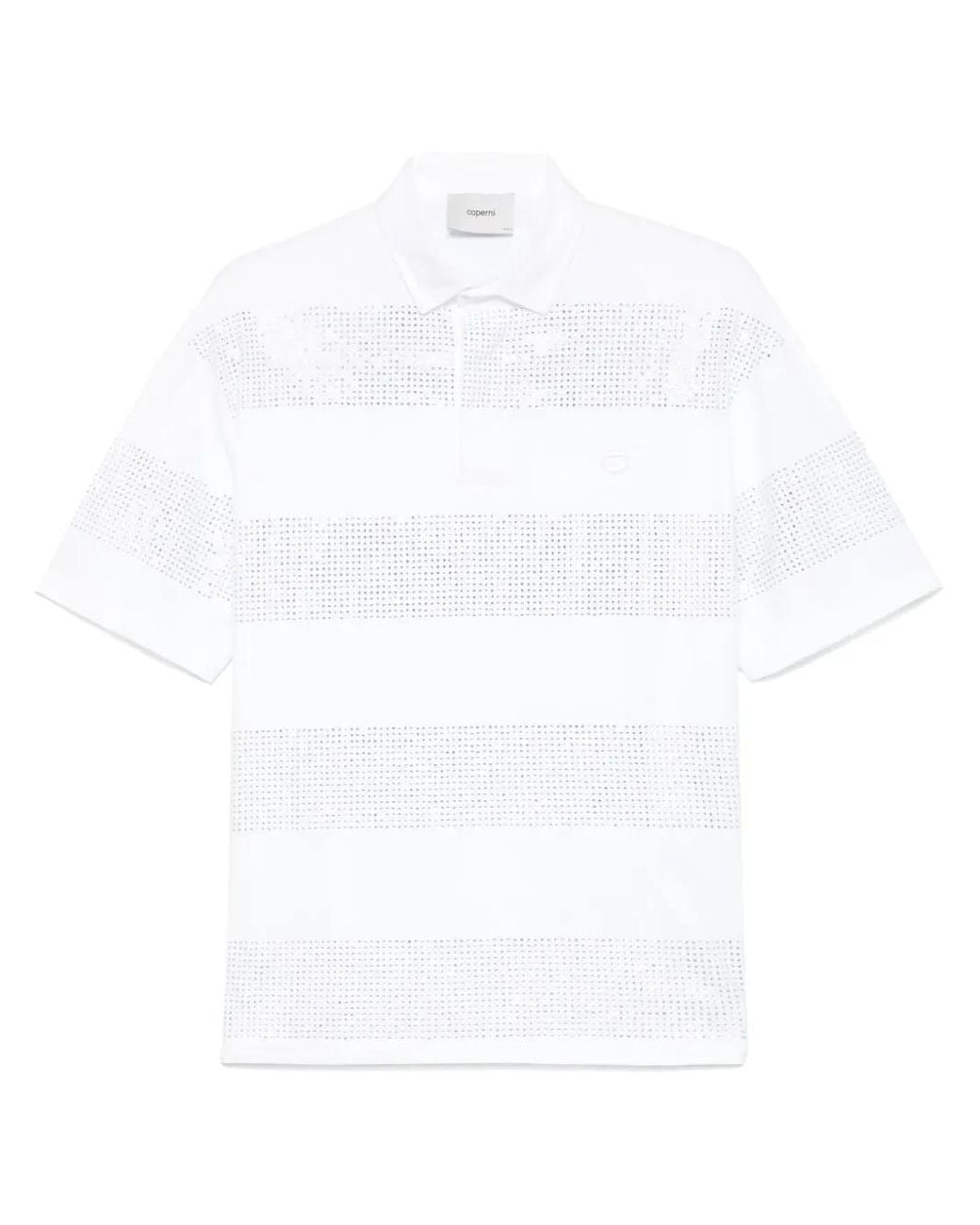 Coperni White Crystal-Striped Polo Shirt