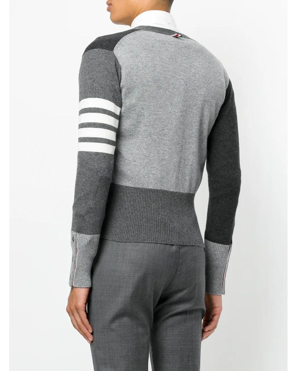 Thom Browne Gray Funmix Cashmere 4-Bar V-Neck Cardigan for men