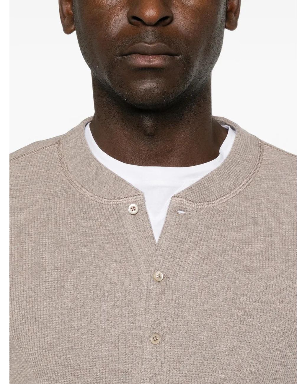 Brunello Cucinelli Gray Henley-Neck Waffle-Knit Sweater for men