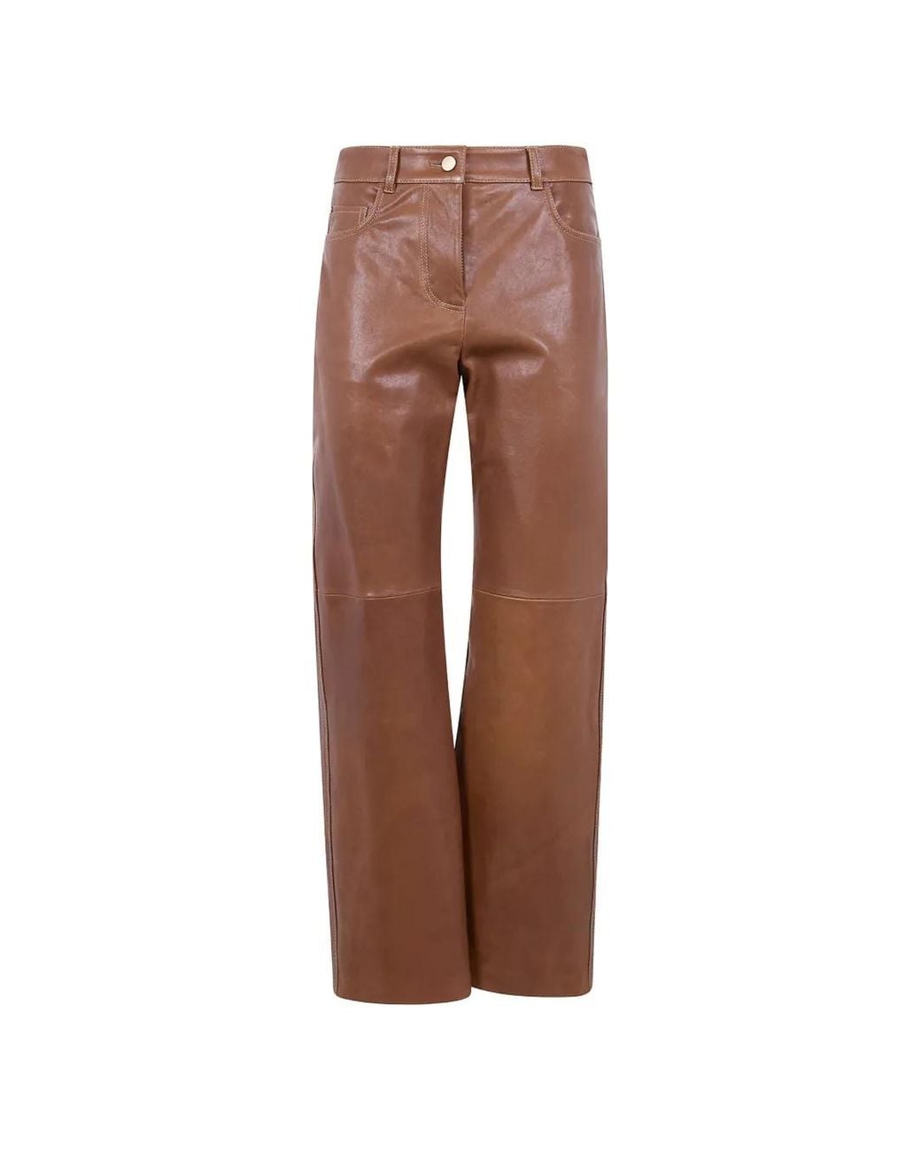 Max Mara Brown Leather Straight Trousers