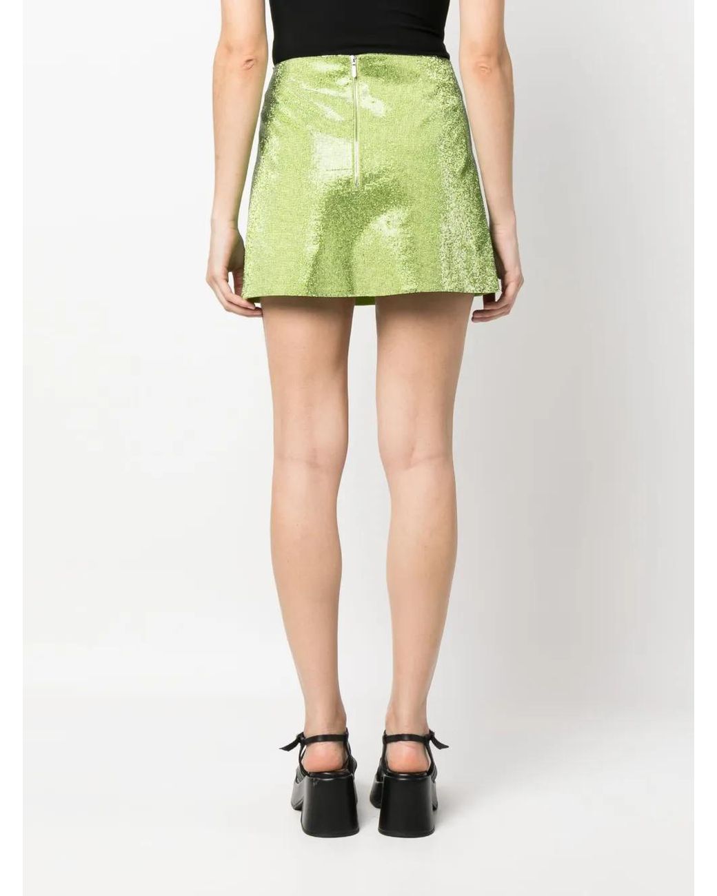 Nue Green Rhinestone-Embellished Silk Mini Skirt