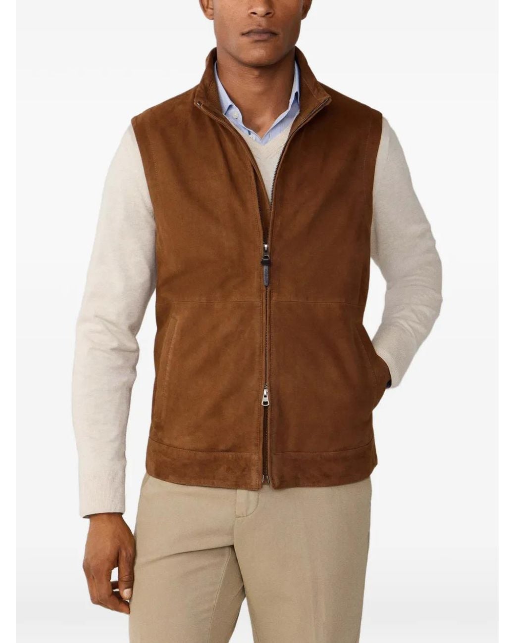 Hackett Brown Suede Gilet for men