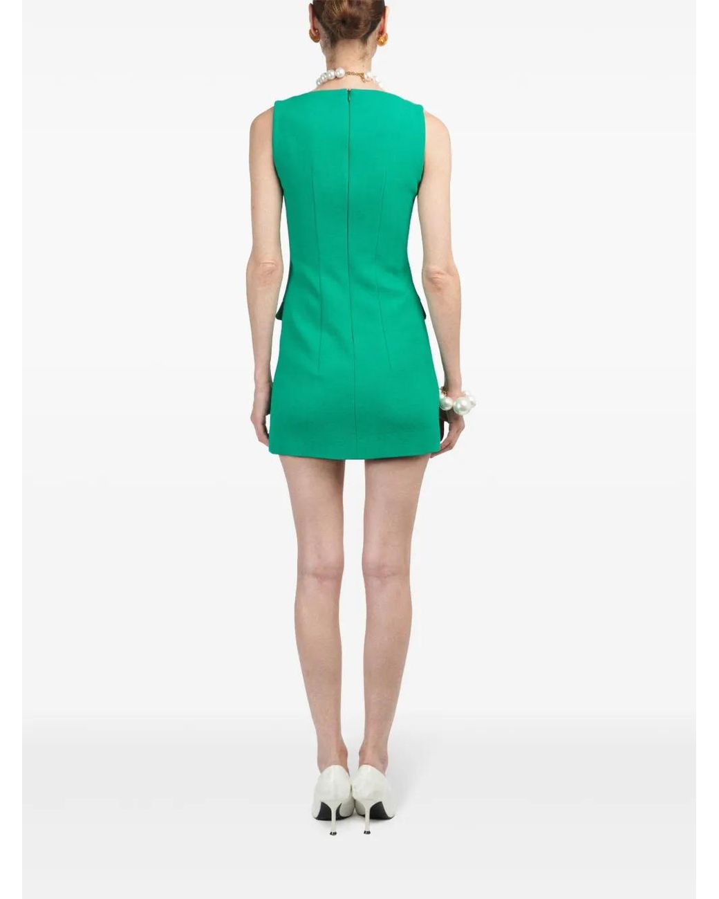 ROWEN ROSE Green Wool Square-Neck Mini Dress