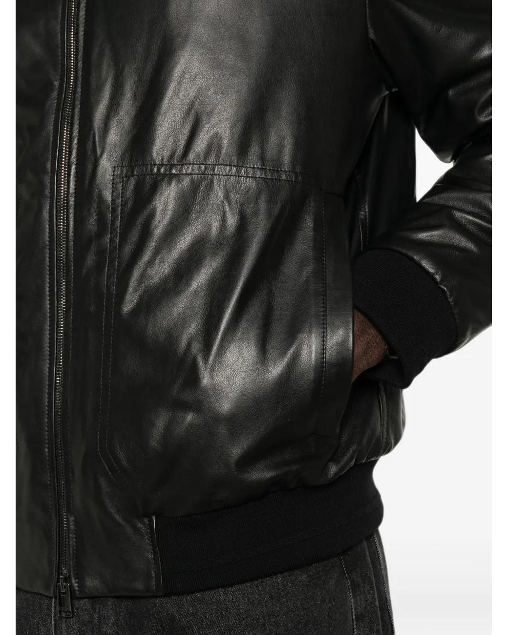 Canali Black Zip-Up Leather Jacket for men
