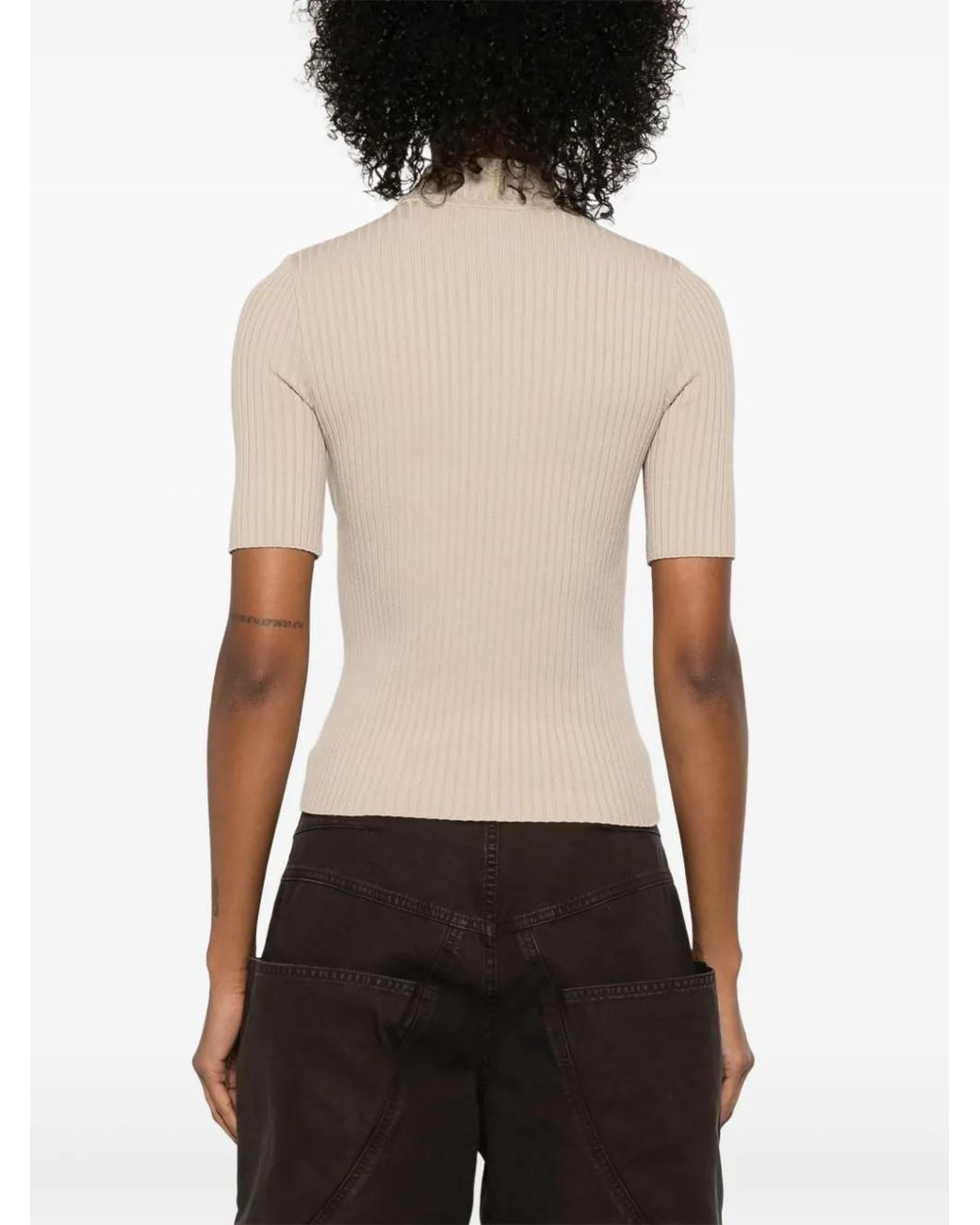 Courreges Natural Reedition Short Sleeves Rib Knit Sweater