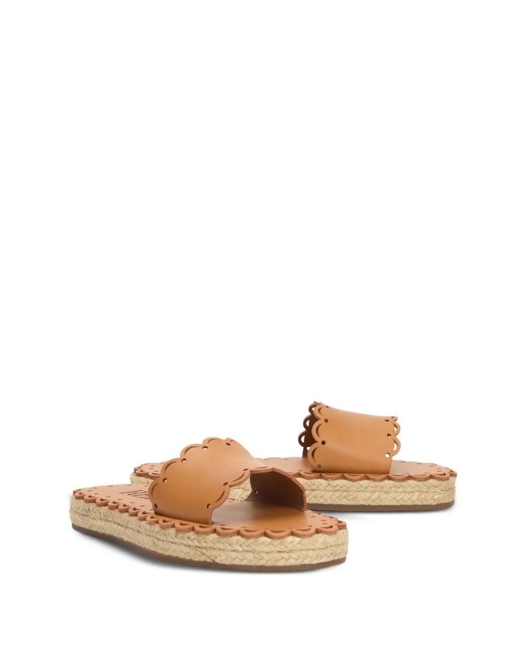 Red(v) Brown Scalloped Slide Sandals