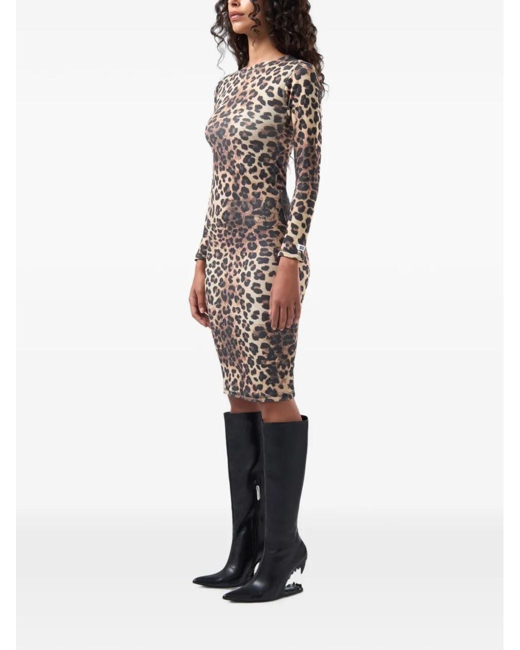 Gcds White Leopard-Print Midi Dress