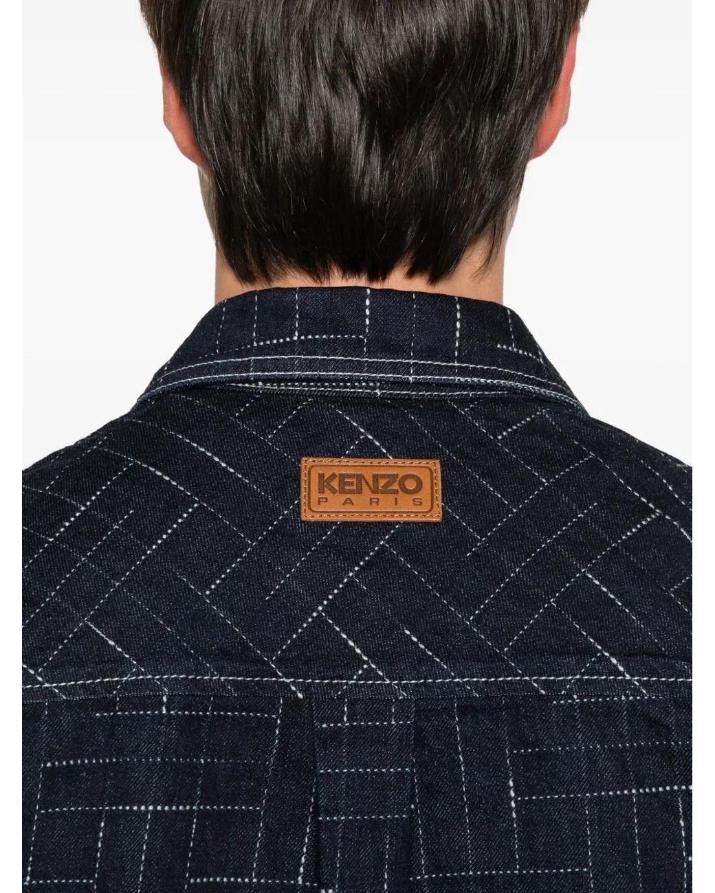 KENZO Blue Geometric-Pattern Cotton Shirt for men
