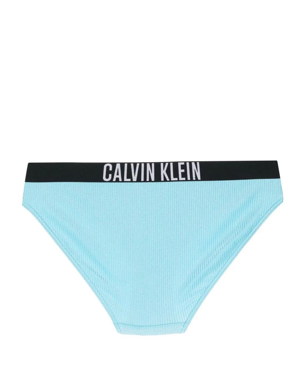 Calvin Klein Blue Bas De Bikini Nervuré À Bande Logo