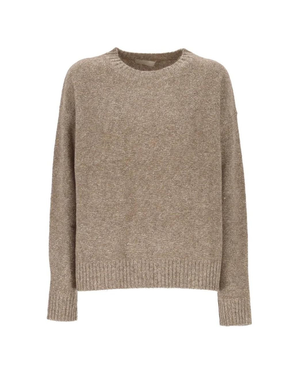 ELEH Natural Sequin-Embellished Ribbed-Trim Sweater