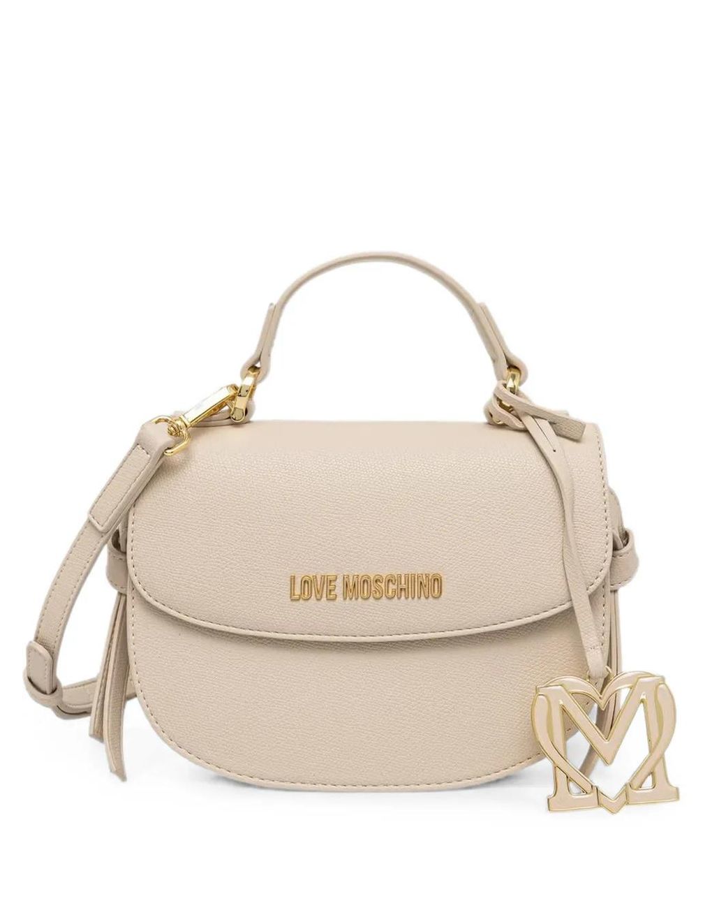 Love Moschino Natural Logo-Plaque Heart-Charm Tote Bag