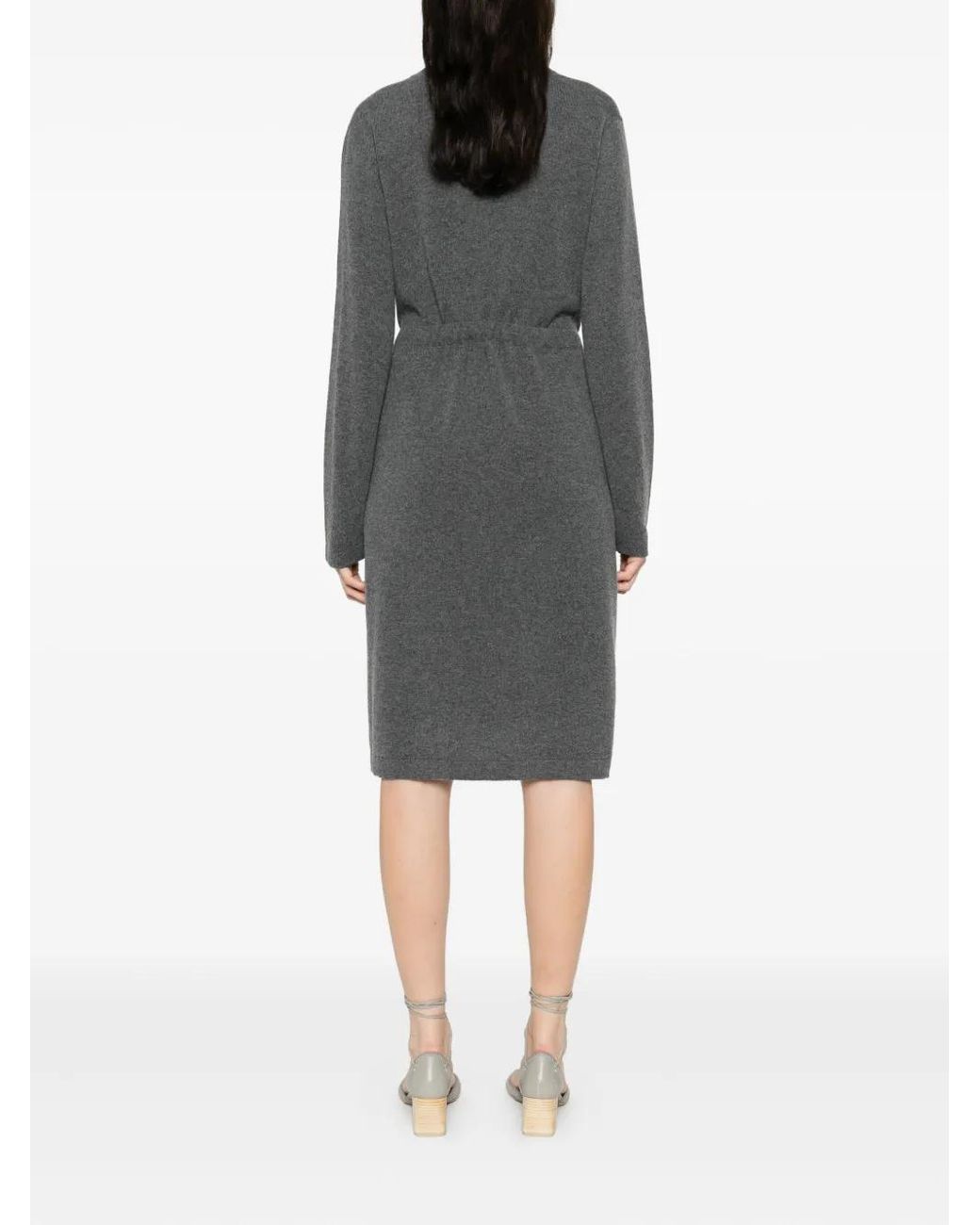 Fabiana Filippi Gray Lace-Trim Tie-Fastening Dress