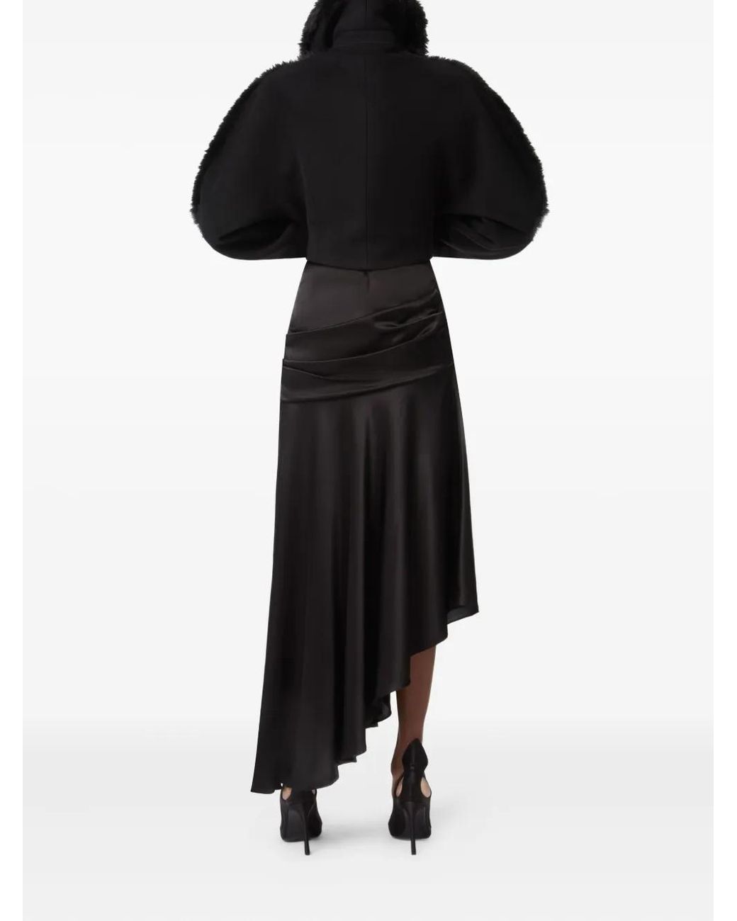 Nina Ricci Black Asymmetric Draped Satin Skirt