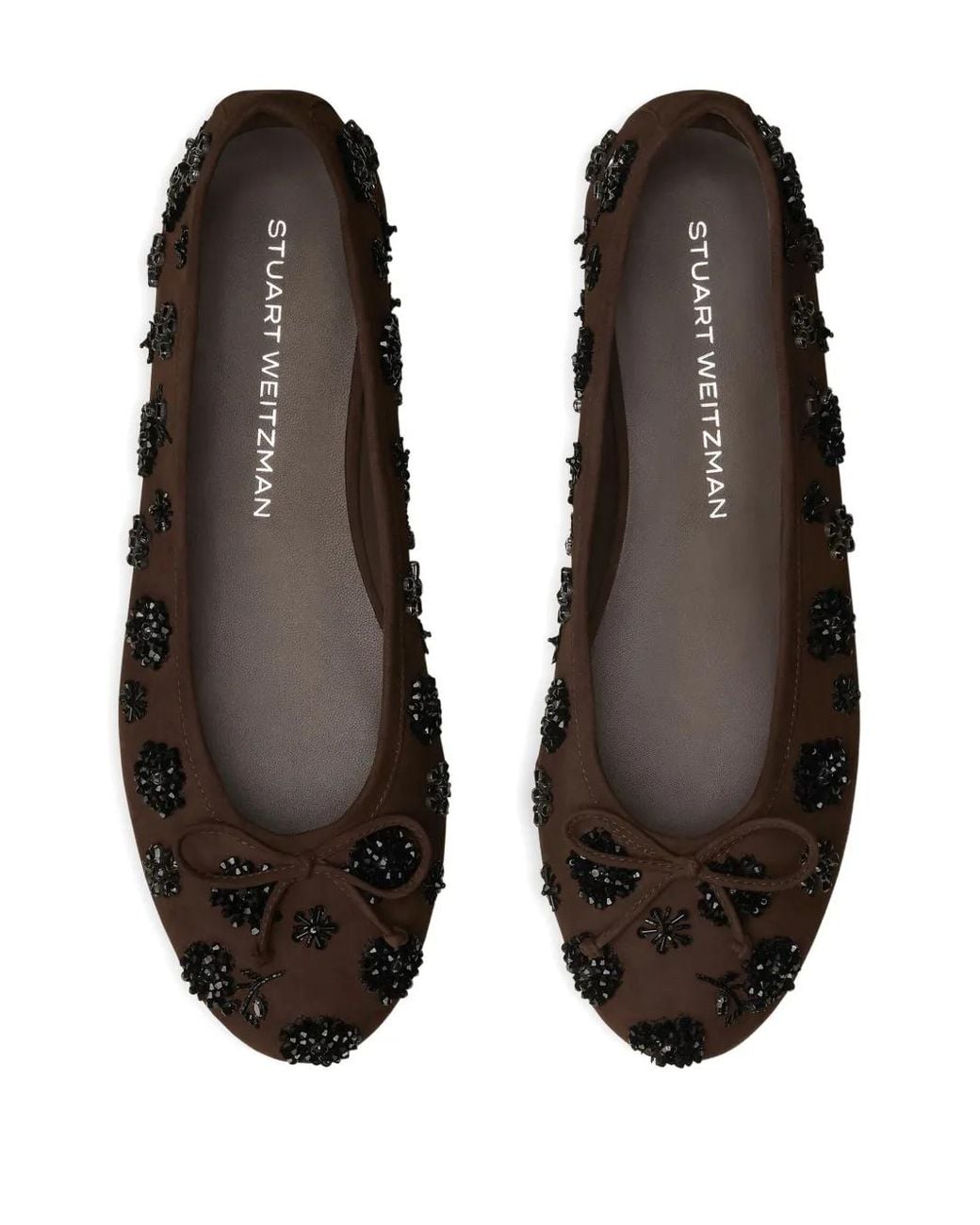 Stuart Weitzman Brown Prima Bow Embellished Ballet Flat