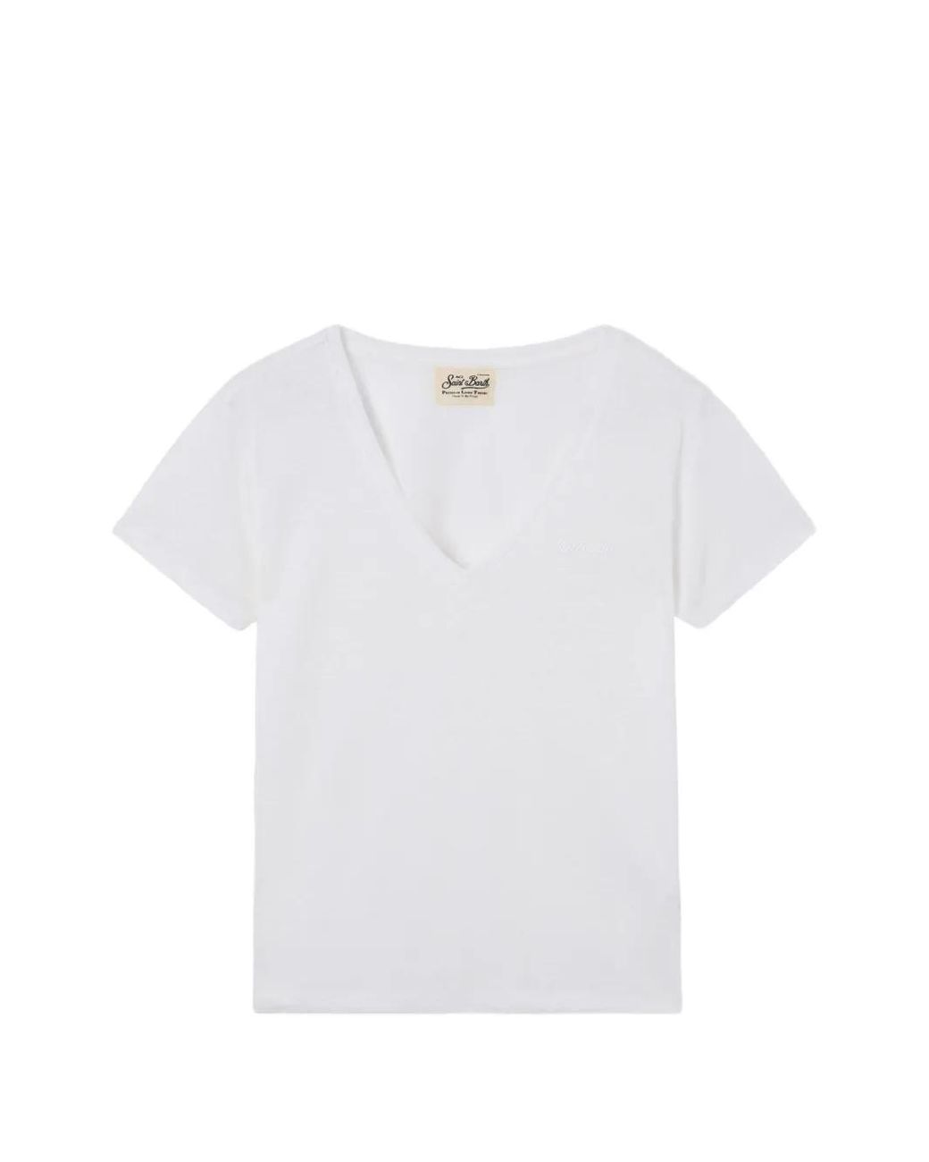 Mc2 Saint Barth White Linen Eloise T-Shirt With Embroidered Logo