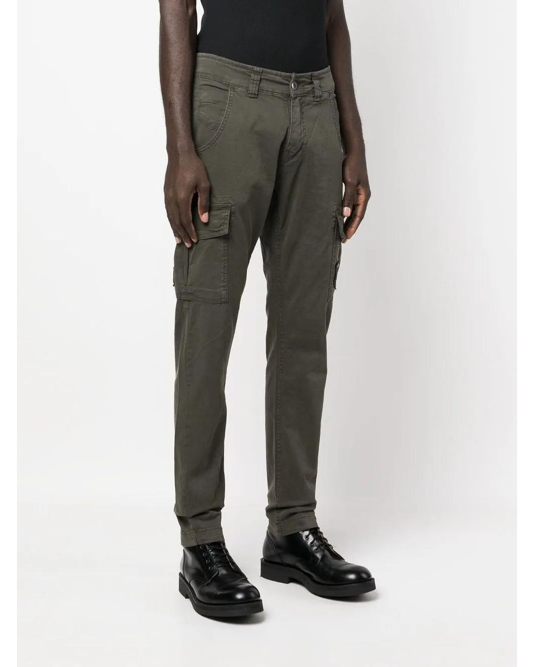 Alpha Industries Green Logo-Patch Cargo Trousers for men