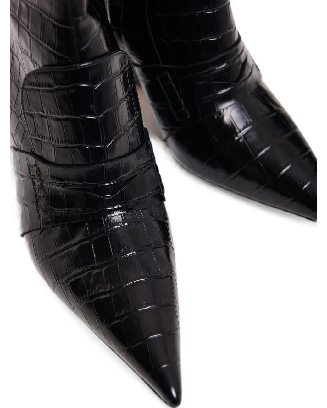 Essentiel Antwerp Black Crocodile-Effect Wedge-Heel Ankle Boots
