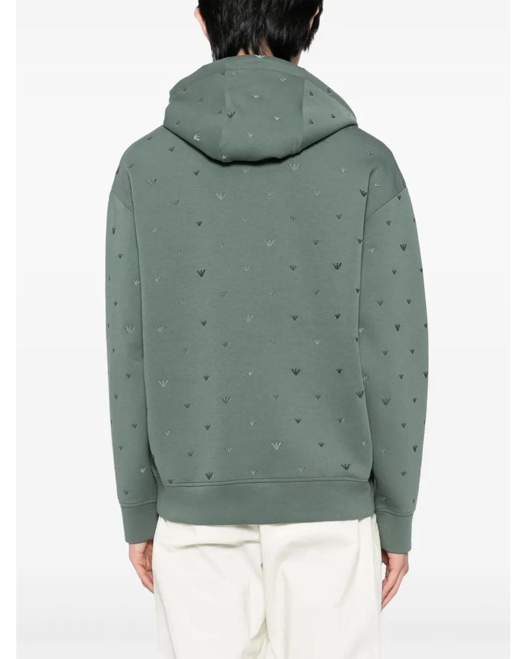 Emporio Armani Green Embroidered-Logo Hoodie for men