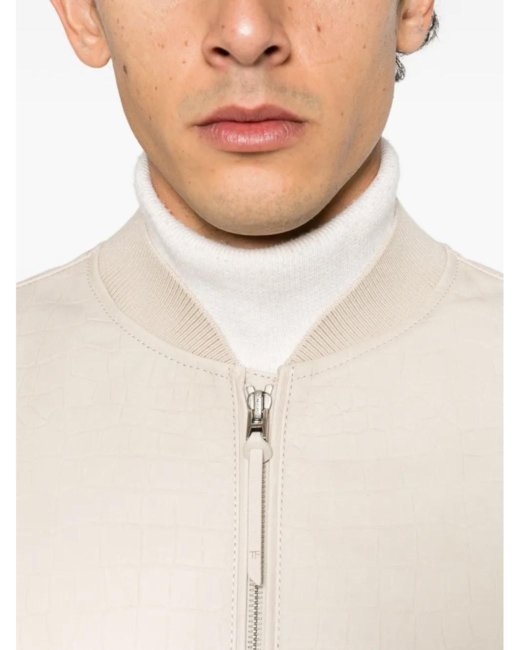 Tom Ford White Crocodile-Embossed Bomber Jacket for men