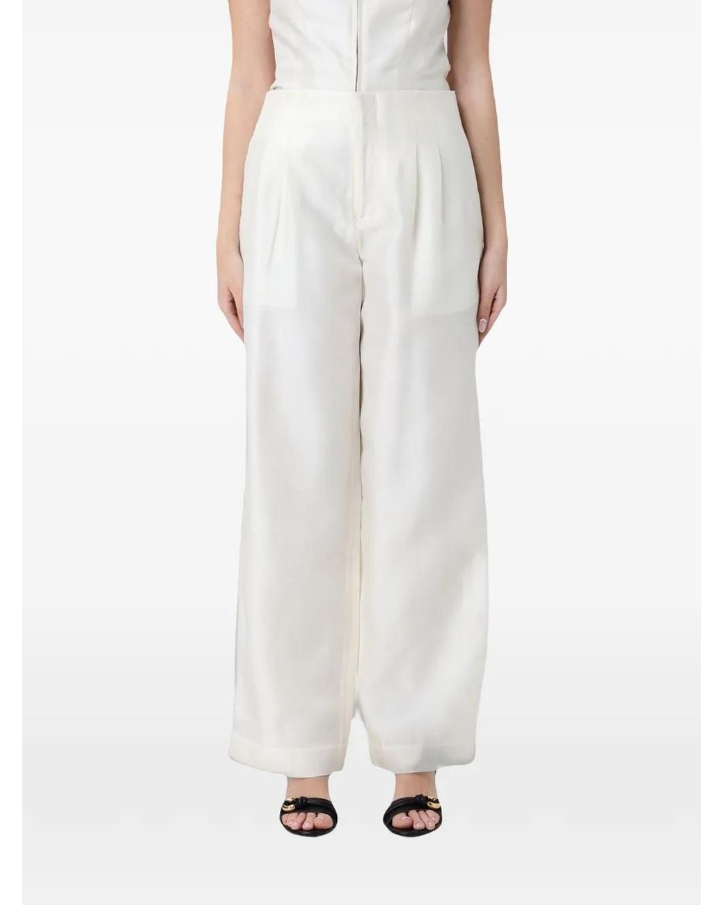 Staud White Pierre Wide-Leg Trousers