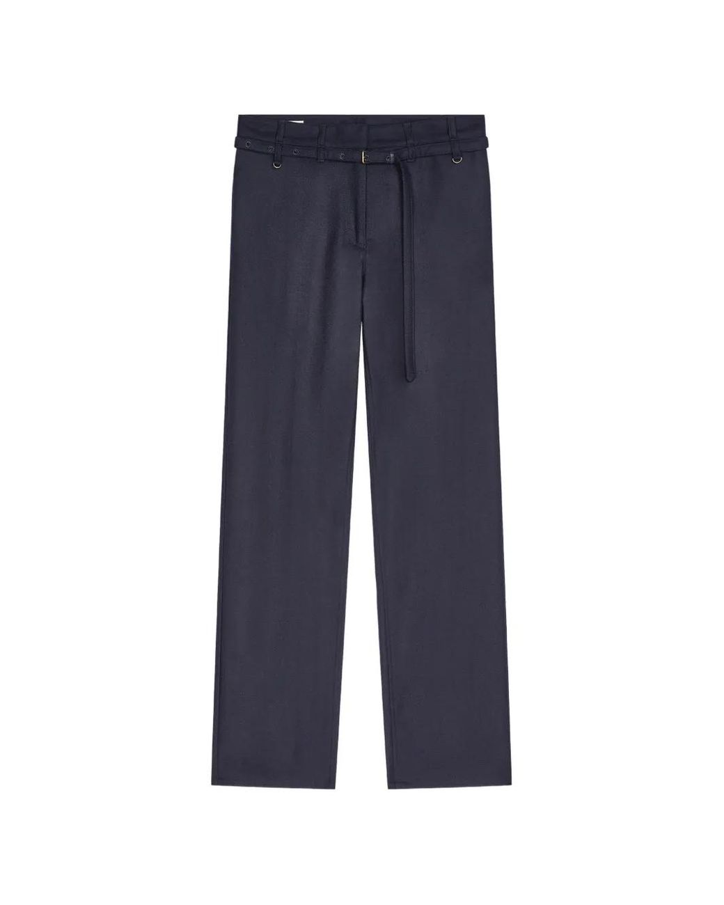 Dries Van Noten Blue Belted Wool Pants