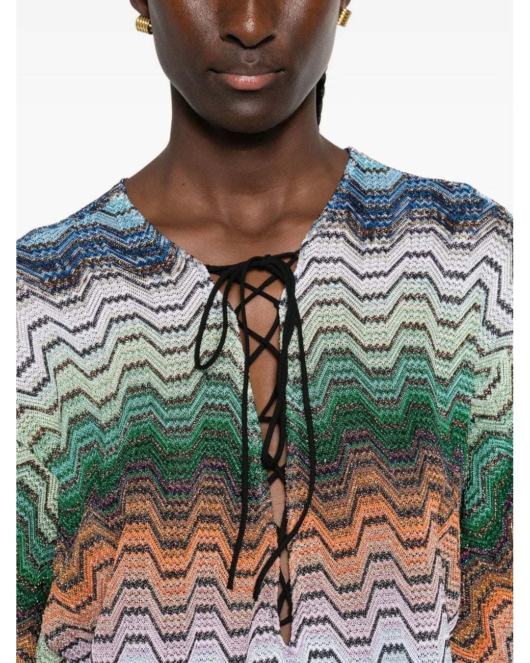 Missoni Gray Zigzag-Knit Lace-Up Mini Dress