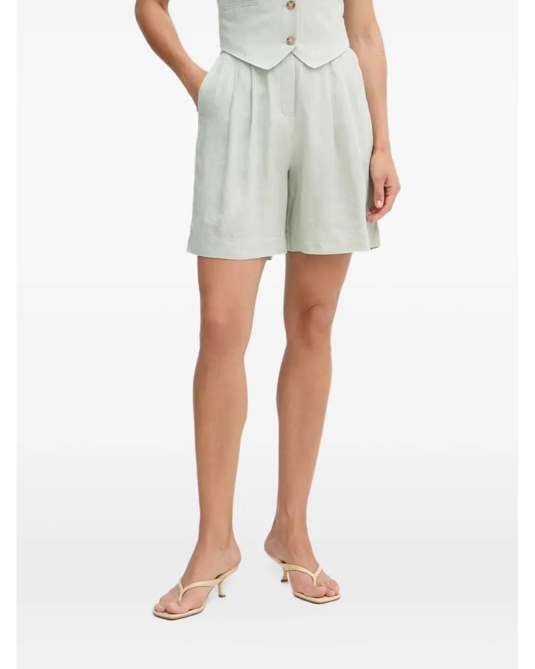 Benetton Green Pleated High-Waisted Tailored Shorts