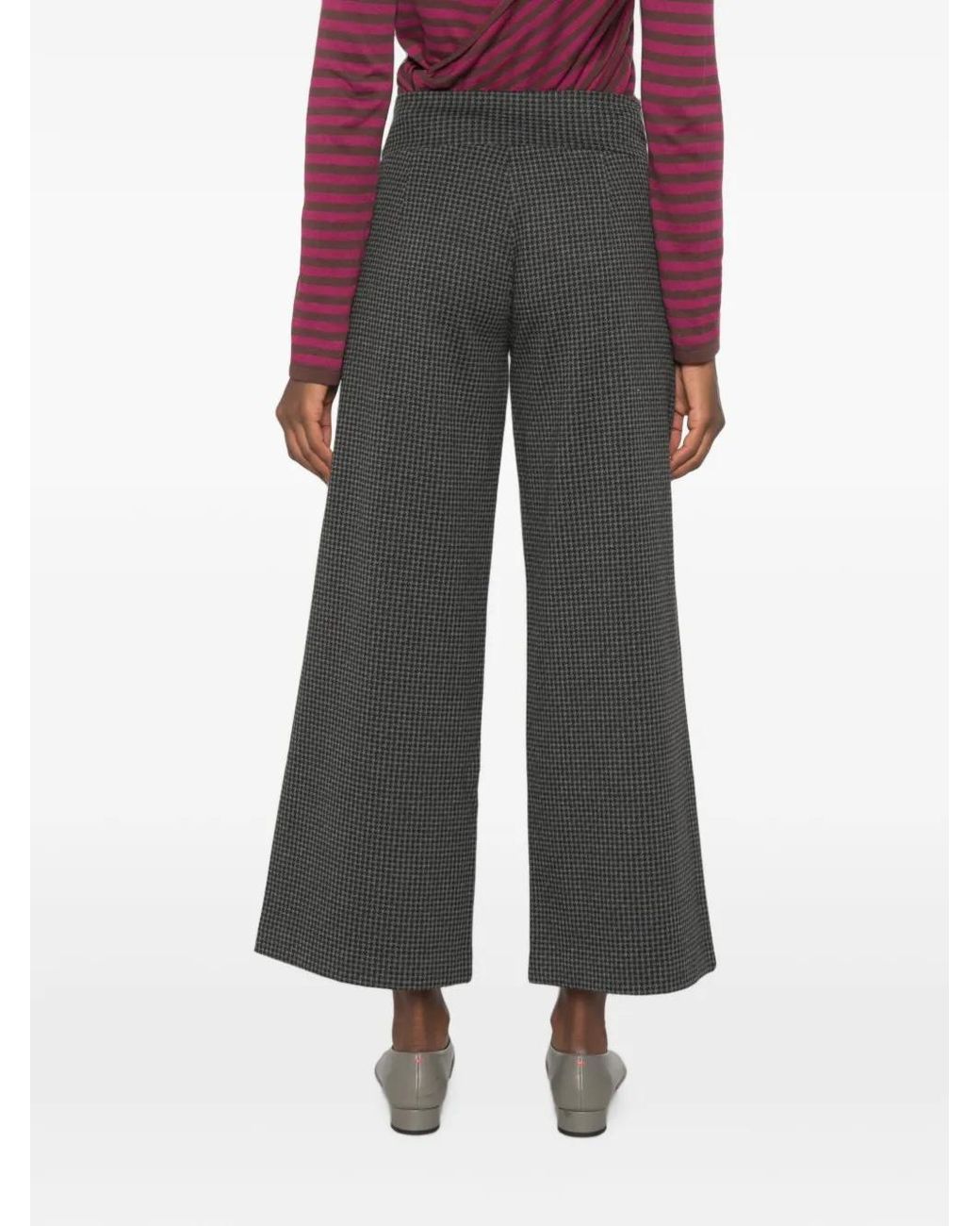 Niu Gray Houndstooth-Pattern Wide-Leg Trousers